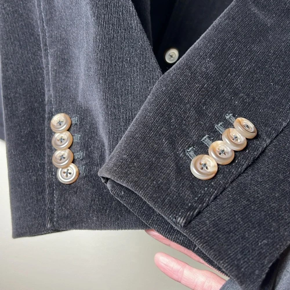 Eddie Bauer Corduroy Blazer Jacket‎ Men M 44R Black Cotton Stretch Casual Y2K